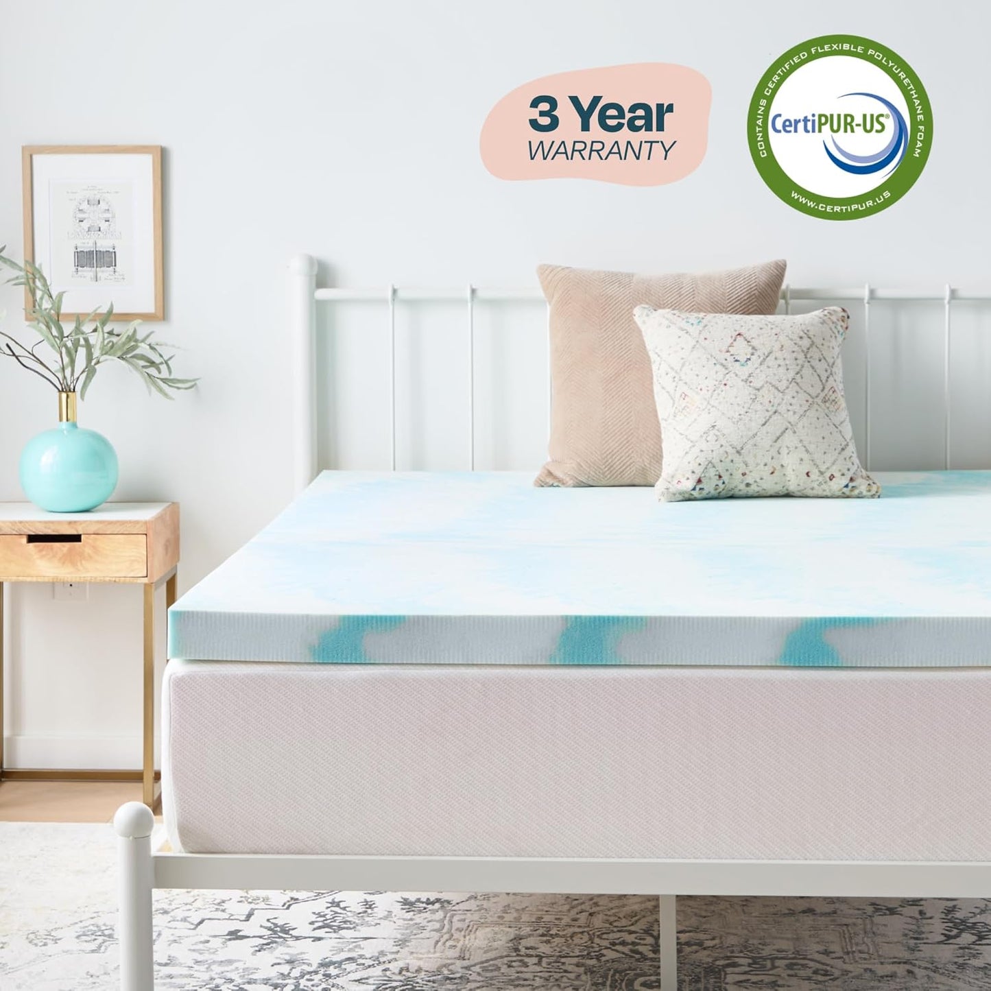 Linenspa 3 Inch Gel Swirl Memory Foam Mattress Topper – Cooling Gel Infused – Pressure Relieving Bed Topper - Mattress Pad – CertiPUR Certified - Queen Size