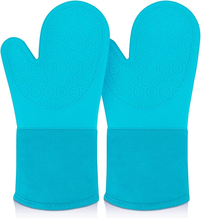 sungwoo Silicone Oven Mitts, Heat Resistant Oven Gloves with Quilted Liner Non-Slip Textured Grip Perfect for BBQ, Baking, Cooking and Grilling - 1 Pair 13.8 Inch Turquoise