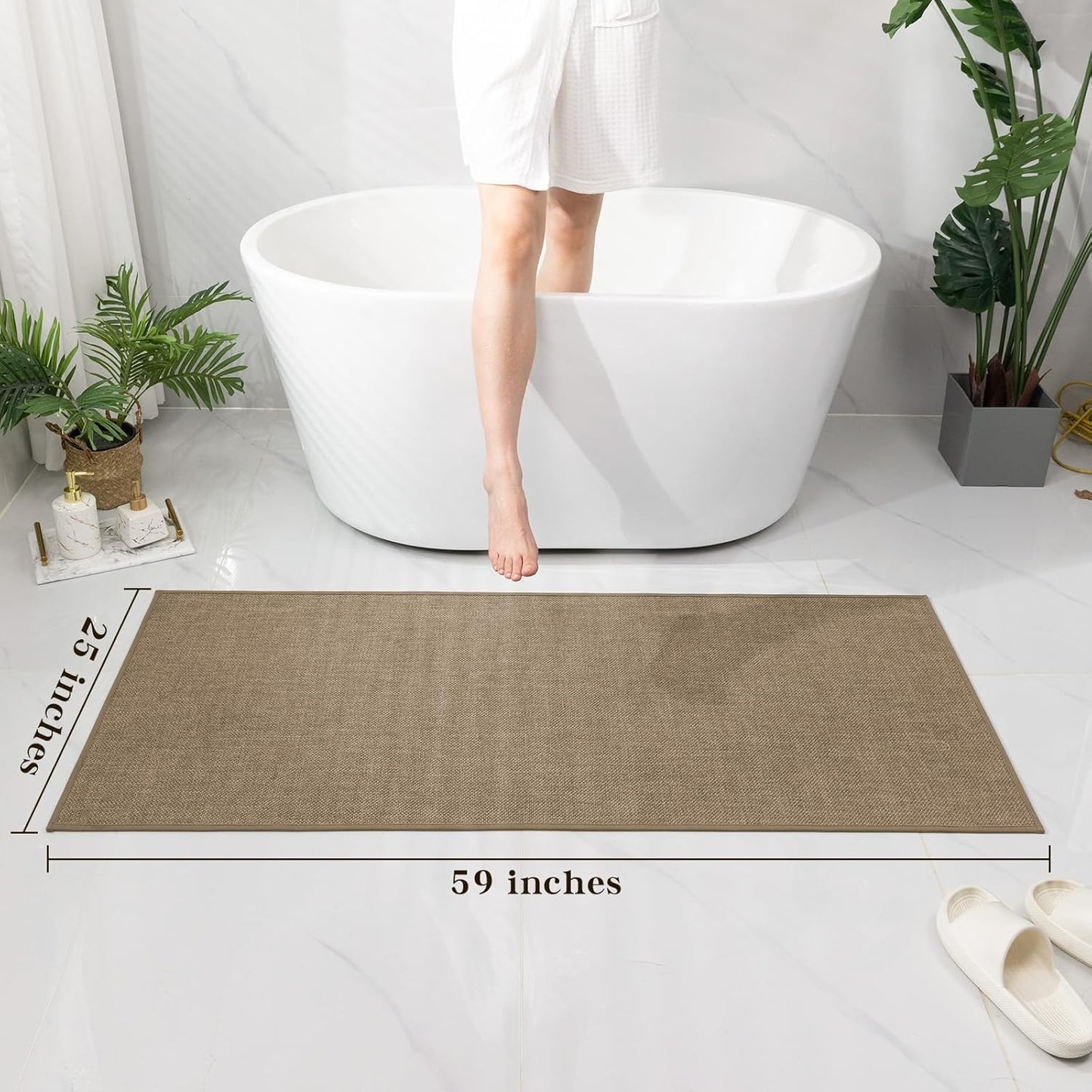 chakme Bathroom Rugs Mat 59x25, Ultra Thin Non Slip Bath Mat Large Quick Dry Absorbent Bath Mat for Bathroom Floor, (Dark Beige, 59"x25")