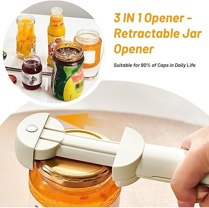 3 in 1 Jar Opener Bottle Opener Beer Soda Can Opener Manual, Adjustable Cap Screwer Jar Openers for Weak Hands Gifts for Seniors or Arthritis, Bottle Opener Magnet for Kitchen Storage (Red)