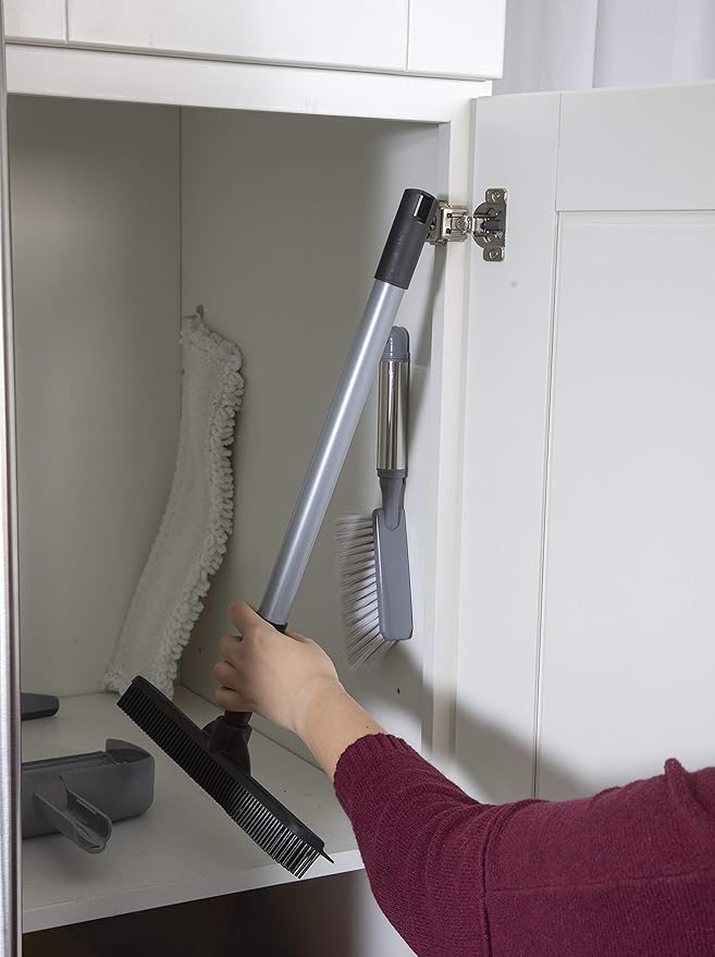 FURemover Compact Pet Hair Rubber Broom with Squeegee, with Handle That Telescopes up to 40" for Carpet, Tile and Hardwood