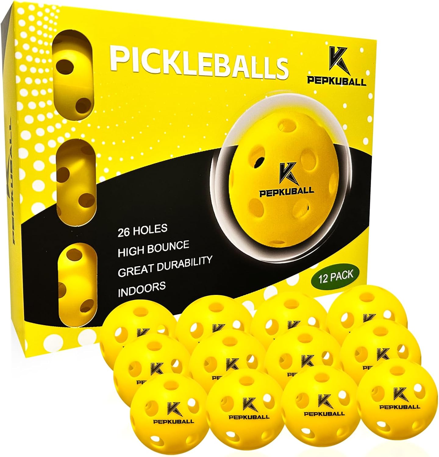 Pickleball Balls Indoor: 4 Pack, 8 Pack, 12 Pack | 40-Hole Outdoor Pickleballs, High Visibility & Bounce, Stylish & Durable for All Paddle Styles & Skill Levels