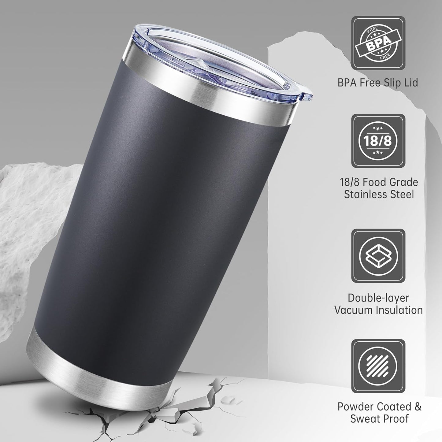 20 oz Tumblers Bulk Stainless Steel Tumbler with Lid Double Wall Vacuum Insulated Coffee Mug 20oz Powder Coated Cup for Hot and Cold Drinks, Mix Color, 12 pack