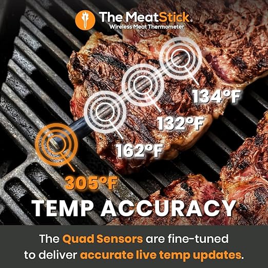 MeatStick Chef WiFi Travel Kit [Unlimited Range] | Quad Sensors Smart Wireless Meat Thermometer with Bluetooth | for Grilling, BBQ, Air Fryer, Deep Frying, Oven, Sous Vide, Rotisserie