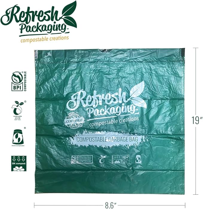 All Purpose Kitchen Trash Bags - 100% Certified Compost Safe Garbage Bag - Yard Waste Green Bin Liners - 10L / 3 Gallons - Drawstring Handles for Easy Use - 20 Bags Per Box