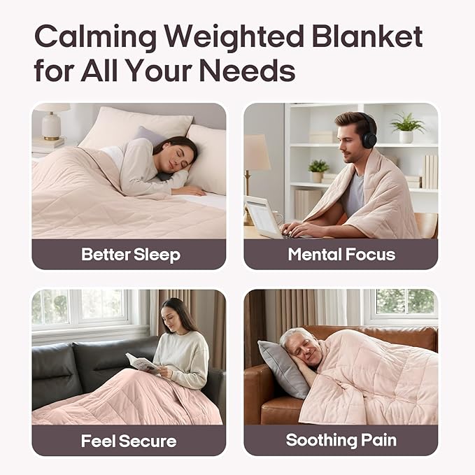 ZonLi Weighted Blanket for Adults (48"x72", 12lbs, Light Pink) Twin Size High Breathability Heavy Blanket, Soft Material with Premium Glass Beads