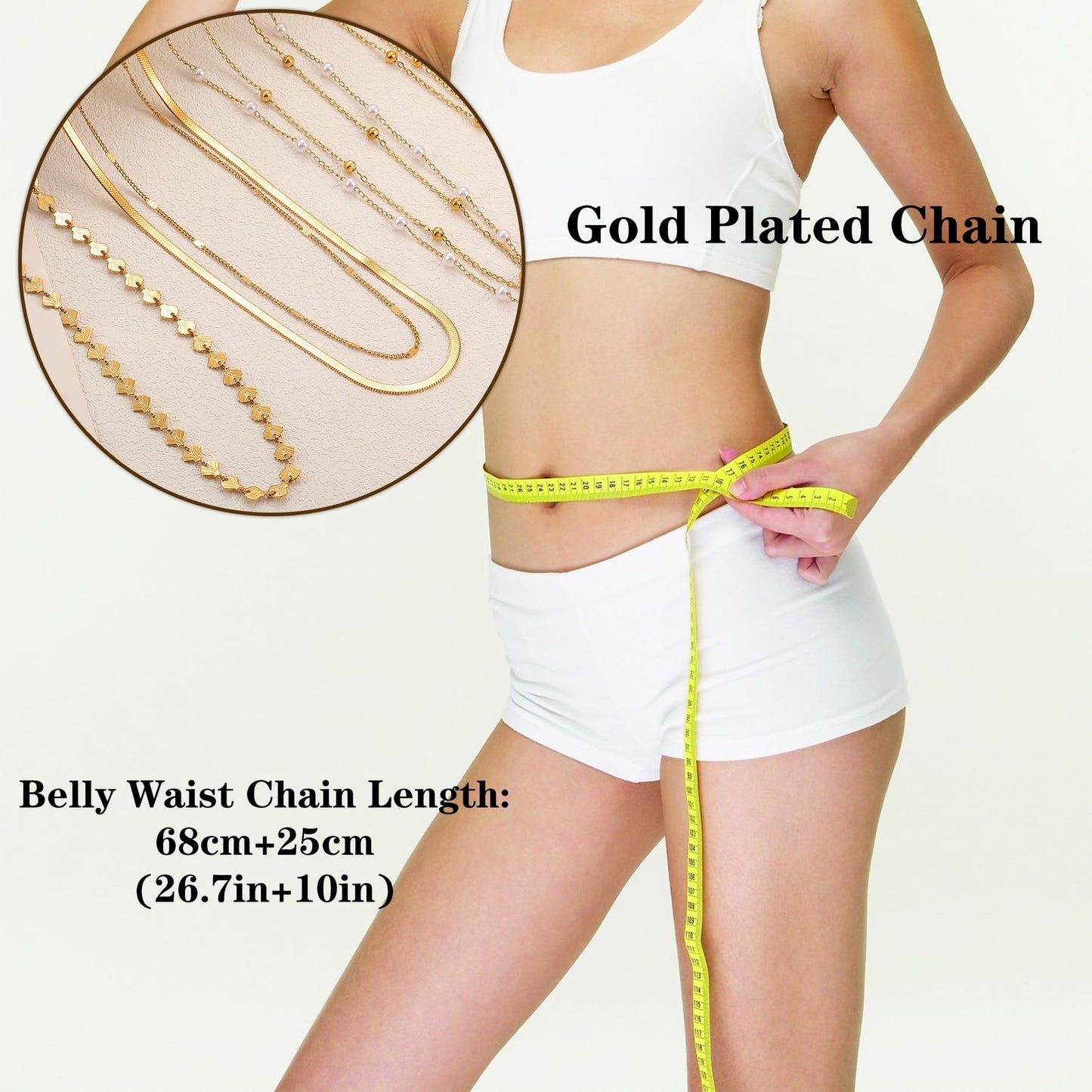 Gold Body Chain for Women Belly Waist Chain Sexy Bikini Beach Jewelry for Women Waterproof Cute Hips Stomach Sequin Coin Bead chain Belt Summer Vacation Accessories Gift For Her Bohemian Boho Jewelry