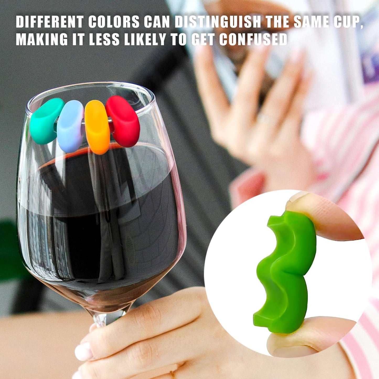 24PCS Wine Glass Markers Charms, Reusable Silicone Drink Tags for Wine Glasses, Champagne, Cocktails & Beer Bottles, Colorful Cup Identifiers for Bar, Party, Wedding, Birthday & Home Entertaining(colorful)