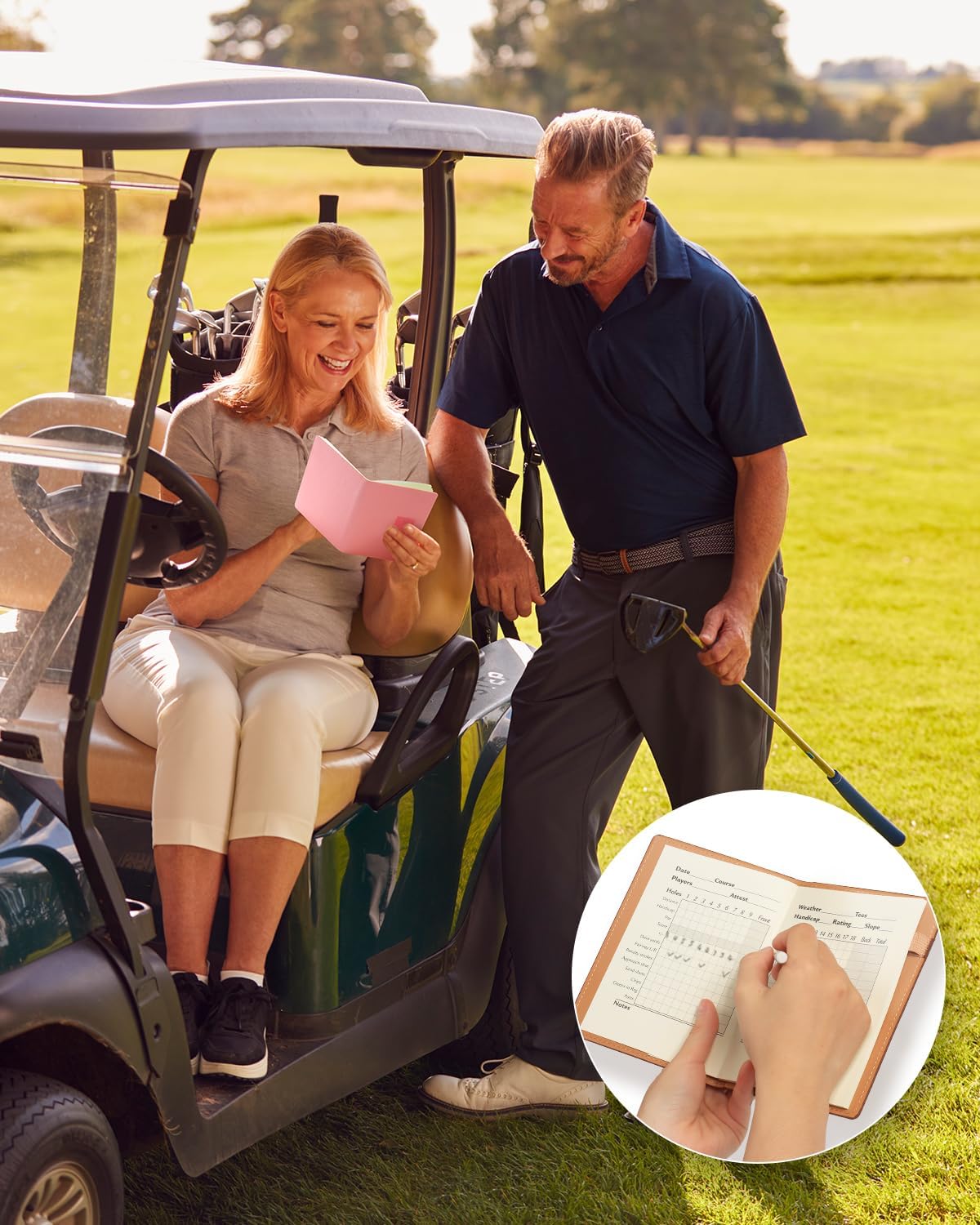 Set for Dad Includes Golf Scorecard Book, Bag Tag with 5 Tees & Golf Club-Shaped Pen - Funny Birthday Present from Daughter, Son or Kids,Best Dad by Par