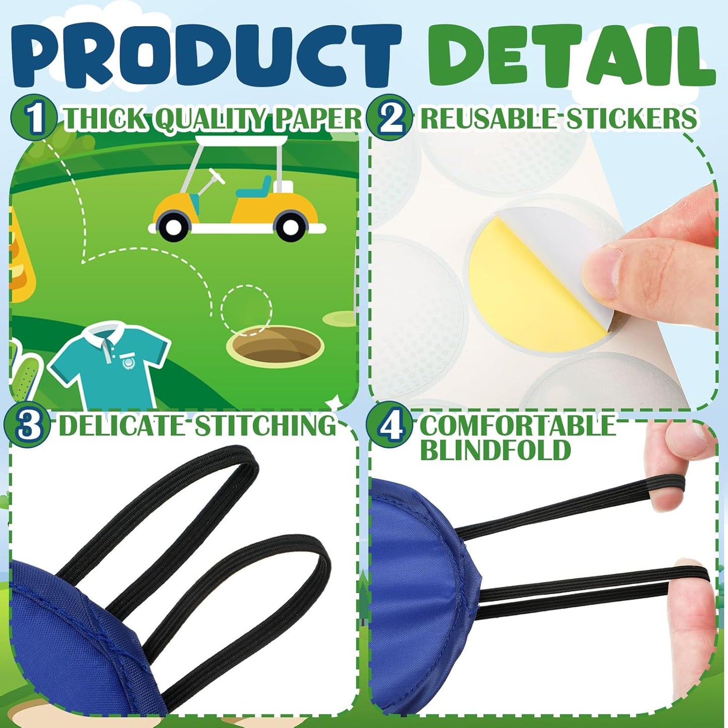 Cholemy 38 Pcs Golf Party favor Games Par Tee Time Pin the Golf Ball on the Hole Game Poster Stickers with Blindfolds for Boy Girl Women Birthday Party Supplies Decoration