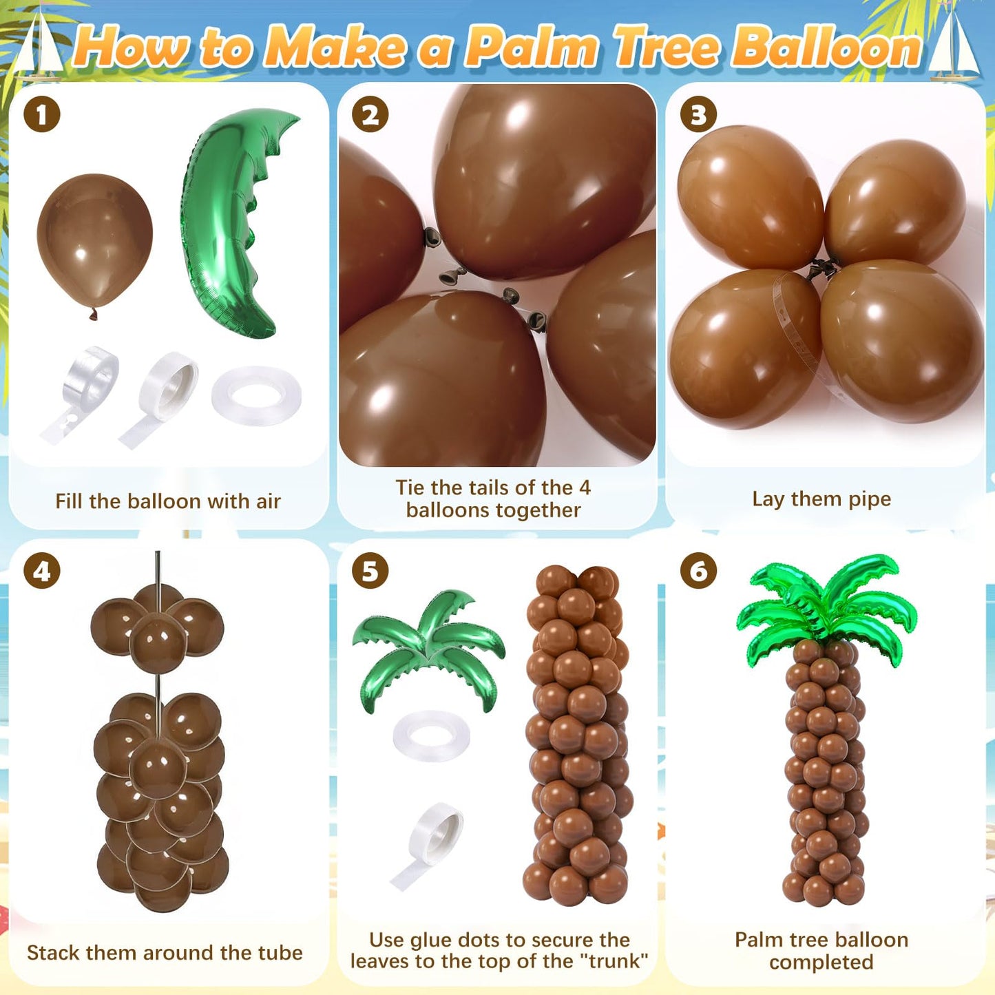 SNLN 178Pcs Tropical Luau Balloons Arch Garland Kit Hawaiian Party Decorations with Coconut Balloon Tree, Aloha Foil Balloons, Palm Leaves, Kids Adult Summer Beach Pool Luau Birthday Party Decorations