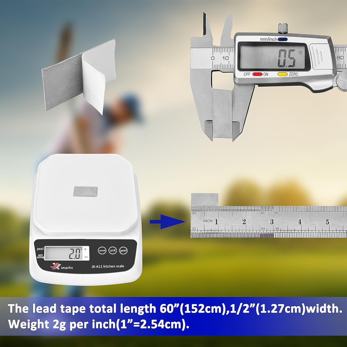 Golf Lead Tape 1/2" x 60", 2 Grams Per Inch High Density, Add Swing Weight Self-Adhesion for Golf Fishing Tennis Racket Pickleball Paddle