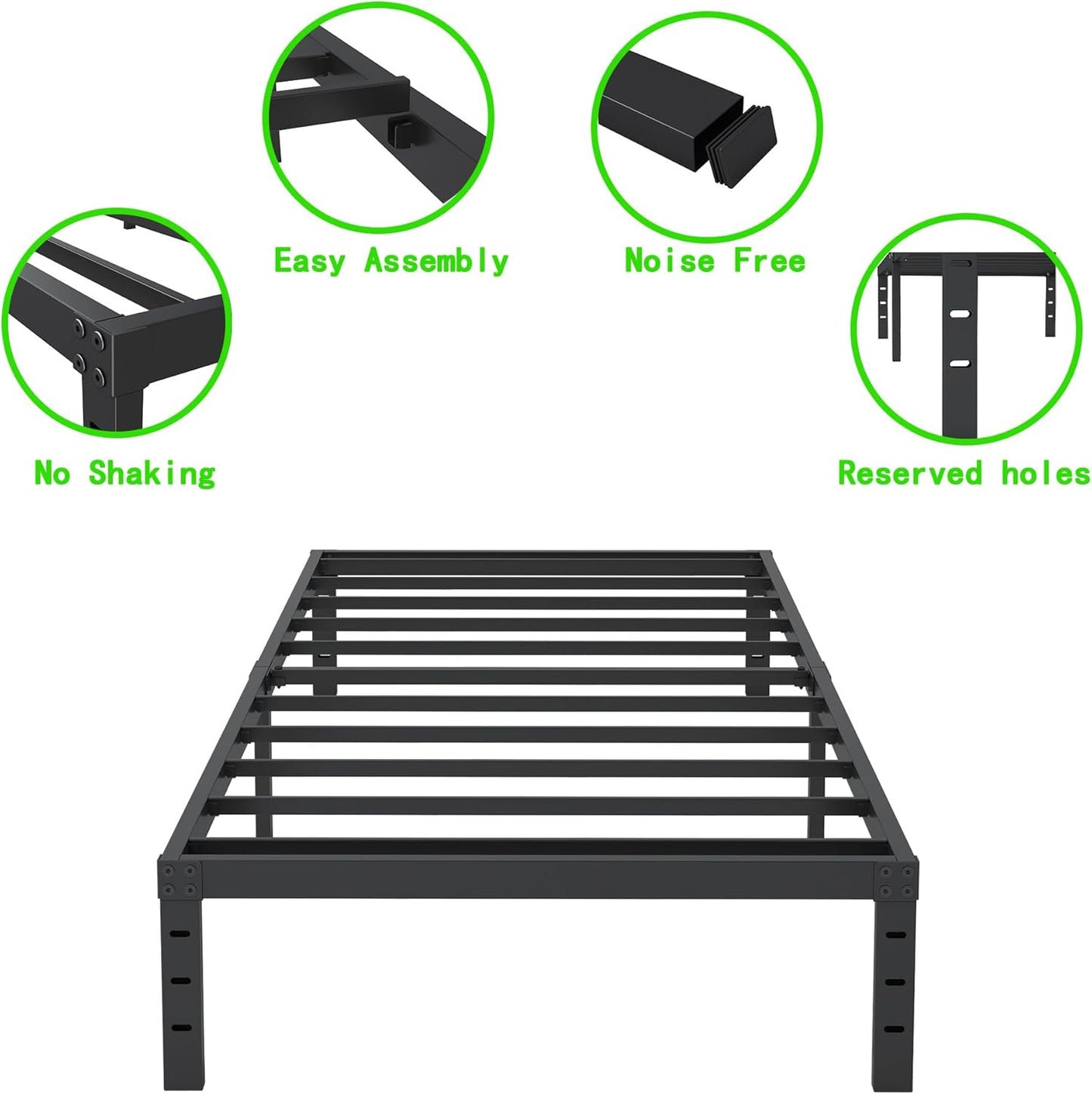 12 Inch Twin XL Size Bed Frames, Heavy Duty Metal Bed Frame Twin XL, No Box Spring Needed, Easy Assembly, Noise-Free, Black