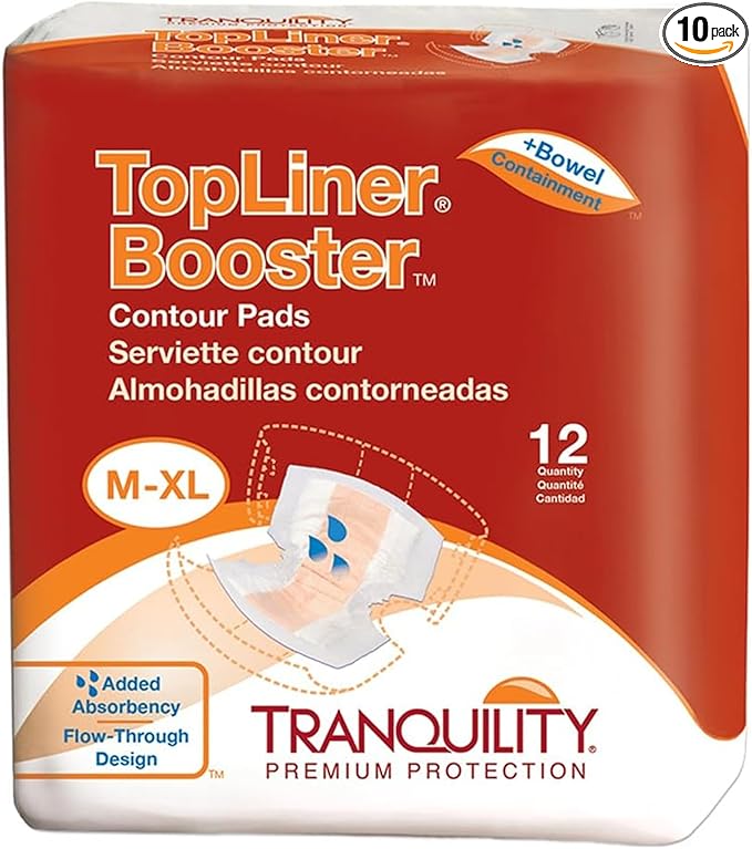 Tranquility TopLiner Disposable Absorbent Booster Contour Pads for Bowel Incontinence - Contour (21.5" x 13.5") - 120 ct