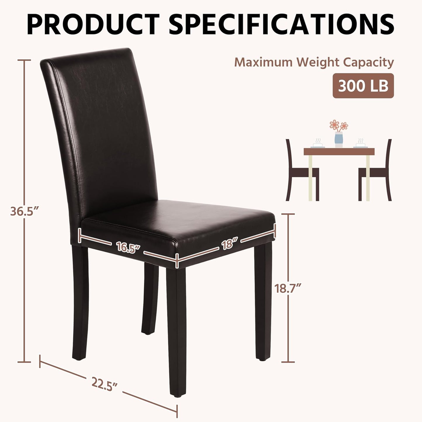 Yaheetech Dining Chairs Set of 2 Faux Leather Modern Dining Room Chairs with Rubberwood Legs and Padded Seat for Kitchen/Living Room/Restaurant, Dark Brown