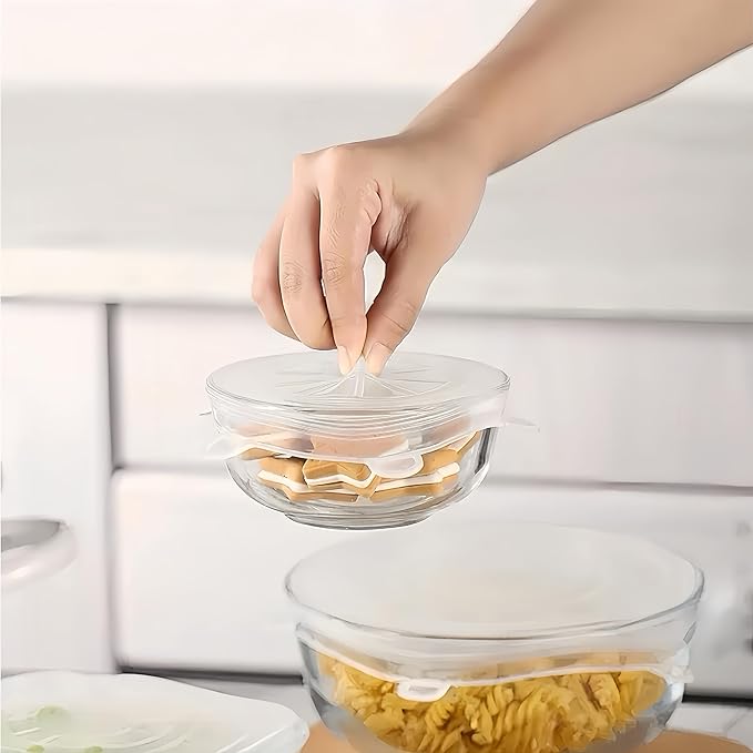 6 sizes Silicone Stretch Lids and Seal Lids,Reusable Elastic Heat-Resistant Bowl Covers,Used for food storage,for cups,bowls jars,for ound & Rectangle Container (6-Piece Set）