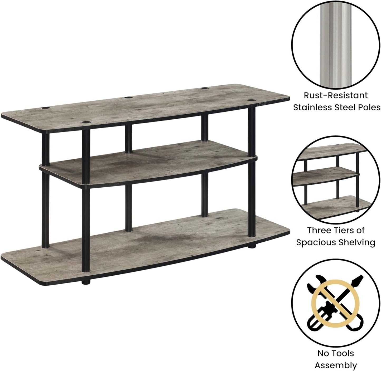 Convenience Concepts Designs2Go No Tools 3-Tier Wide TV Stand 42" - Entertainment Center for TVs up to 46 Inches, Modern TV Mount with Shelves for Living Room, Faux Birch/Black