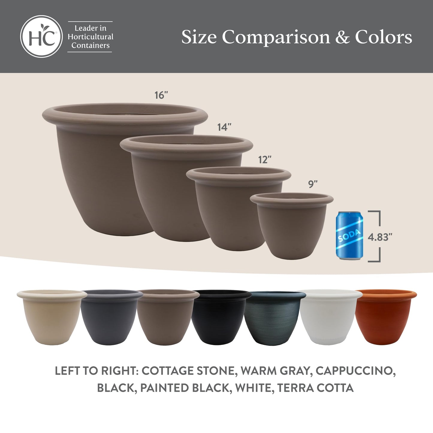 The HC Companies Sevilla Flower Planters - Durable Outdoor & Indoor Planter - Round Lightweight Self Watering Plant Pots for Herbs & More (14" White, Pack of 1)