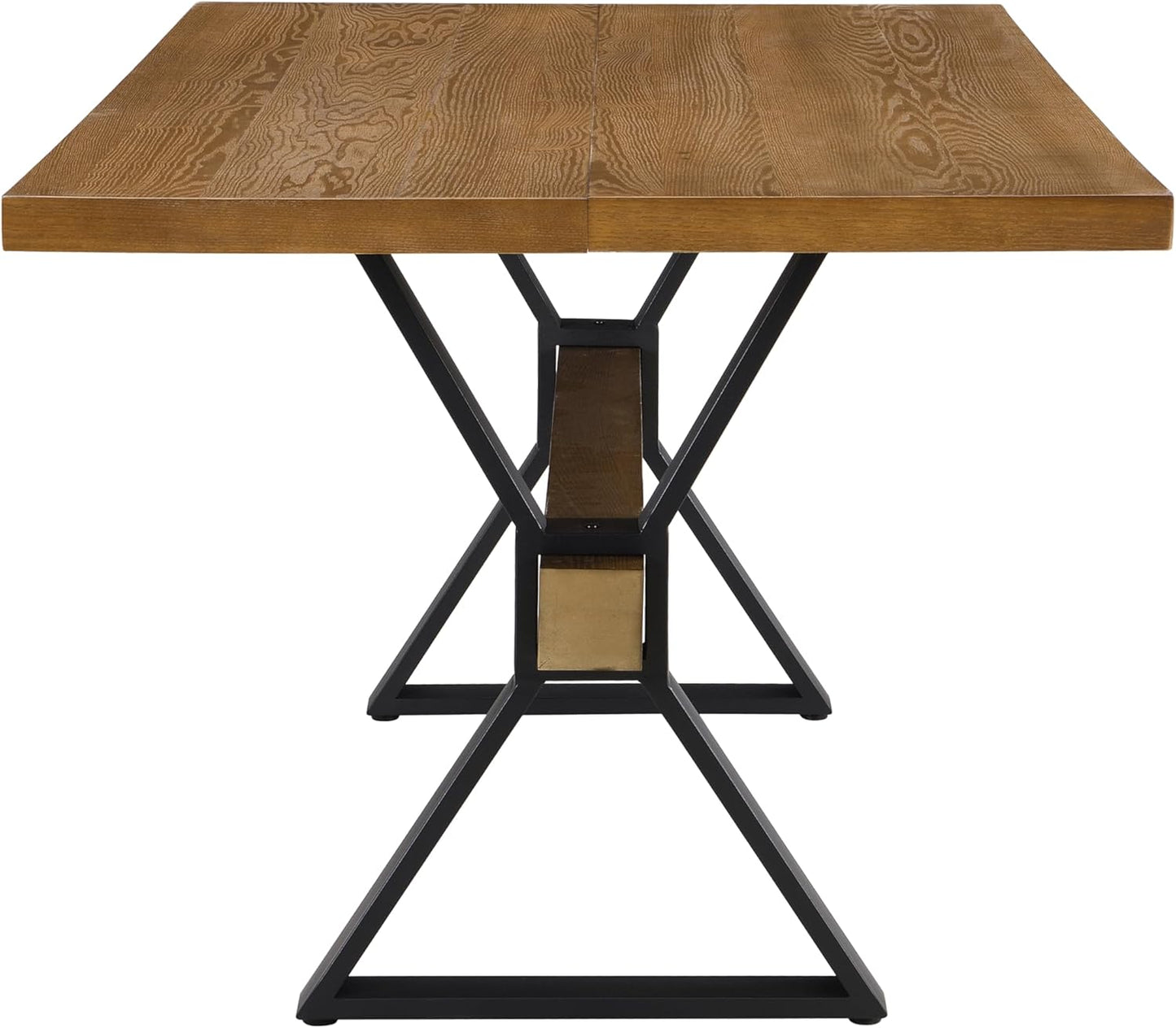 Christopher Knight Home Keyats 63 Inch Dining Table for 6 People, Modern Farmhouse Kitchen Table with X-Shaped Metal Legs, Rectangular Dinner Furniture for Dining Room, Home Office, Brown