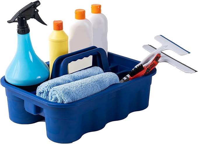 Matthew 3 Pack Large Plastic Tote Tool & Deluxe Supply Cleaning Caddy w/Handle Portable Shower Basket Storage Caddy for Cleaning,Take-Out Drink,Bathrooms - Black&Gray&Blue