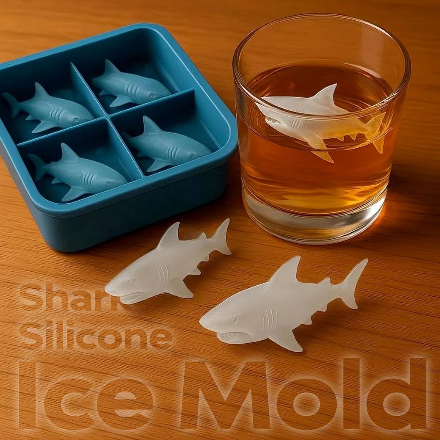 Shark Silicone Ice Mold | Slow-Melting Design Reusable Ice Cube Tray, Easy Release Shark Shapes for Whiskey, Cocktails, Juice, Coffee | Fun Ice Molds for Cold Drinks & Party Gifts (3 Pcs)