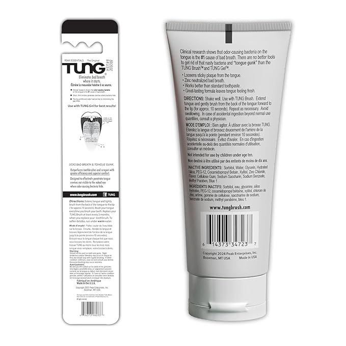 Tung Tongue Cleaning Kit, Tung Brush and Gel, Bad Breath Odor Eliminator, Halitosis Defense, USA Made (Set of 1)