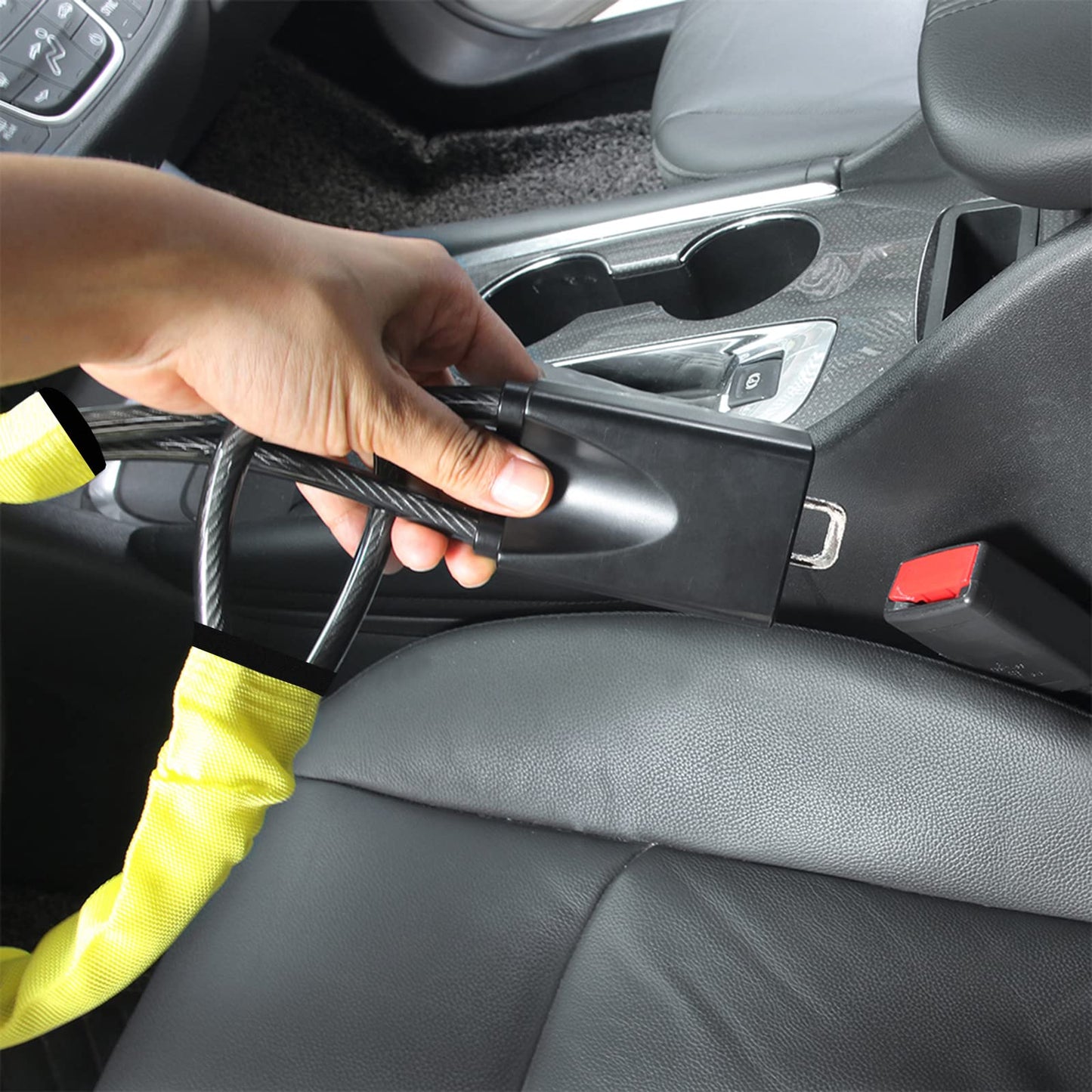 Kaycentop Car Steering Wheel Lock, Seat Belt Lock, Anti-Theft Device, Max 17 Inch Length, Small And Light-Weight, Multi-Function
