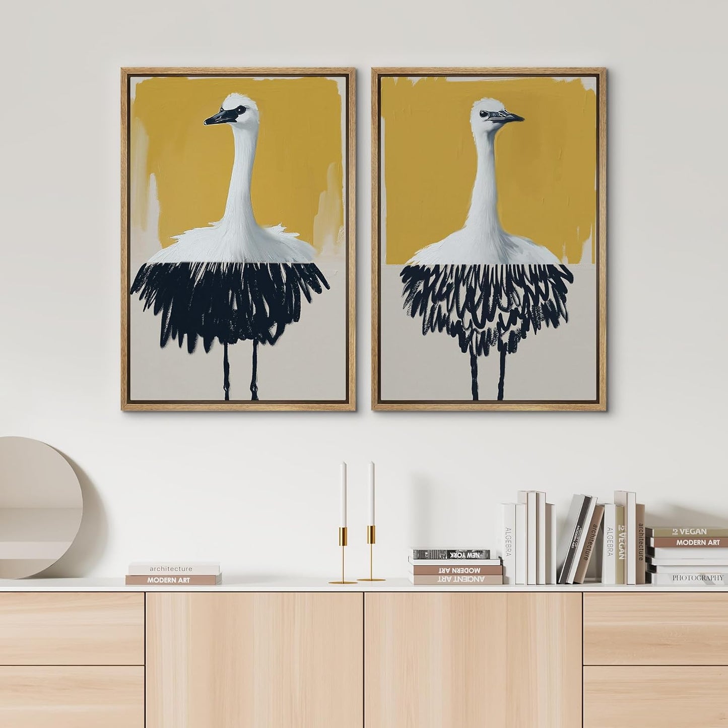 SIGNWIN Framed Canvas Print Wall Art Set Minimalist Crane Portrait Modern Bird Illustrations Modern Art Rustic Minimal for Living Room, Bedroom, Office - 24"x36"x2 Natural