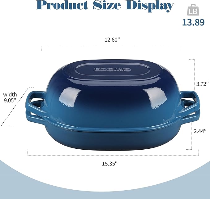 Enameled Cast Iron Oval Dutch Oven Pot with Lid, Dutch Oven for Sourdough Bread Baking, Oval Bread Pan, Bread Oven, Bread Dutch Oven, 7qt, Lake Blue