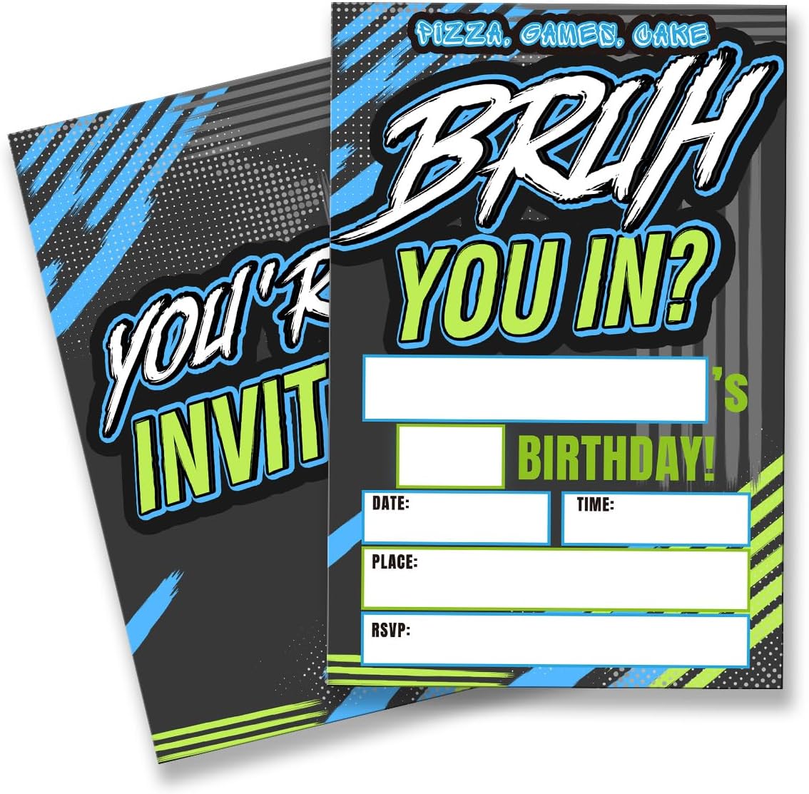 Bruh Birthday Invitation Supplies with Envelopes Set of 20 Birthday Invitations for Boys Teens Fill in Blank, Double Sided