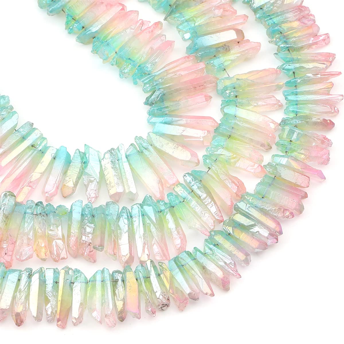 BEADIA Light Blue/Pink Titanium Coated Crystal Quartz Spike Point Stick Beads Rough 1.0"-1.5" for Jewelry Making 15 Inch/Strand