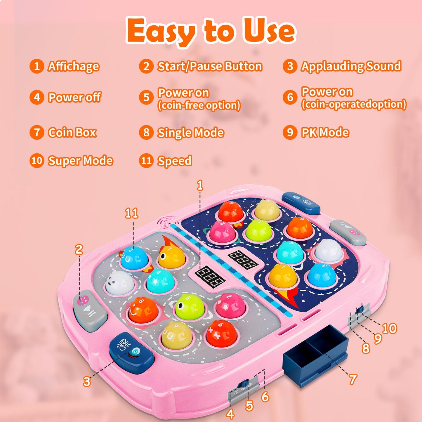 WAYKEE Whack a Game Mole, Toys for Ages 3-4 5-7 8-12 Girls Boys, Whack Game for Toddlers, Gifts for 3 4 5 6+ Year Old Girls Boys, Early Learning Educational Toys with 2 Hammers Sound & Light