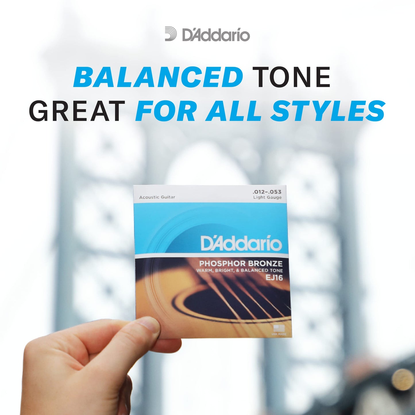 Daddario Acoustic Guitar Strings, Phosphor Bronze, Ej15, Extra Light Gauge 10-47, 6-String Set, Pack Of 1