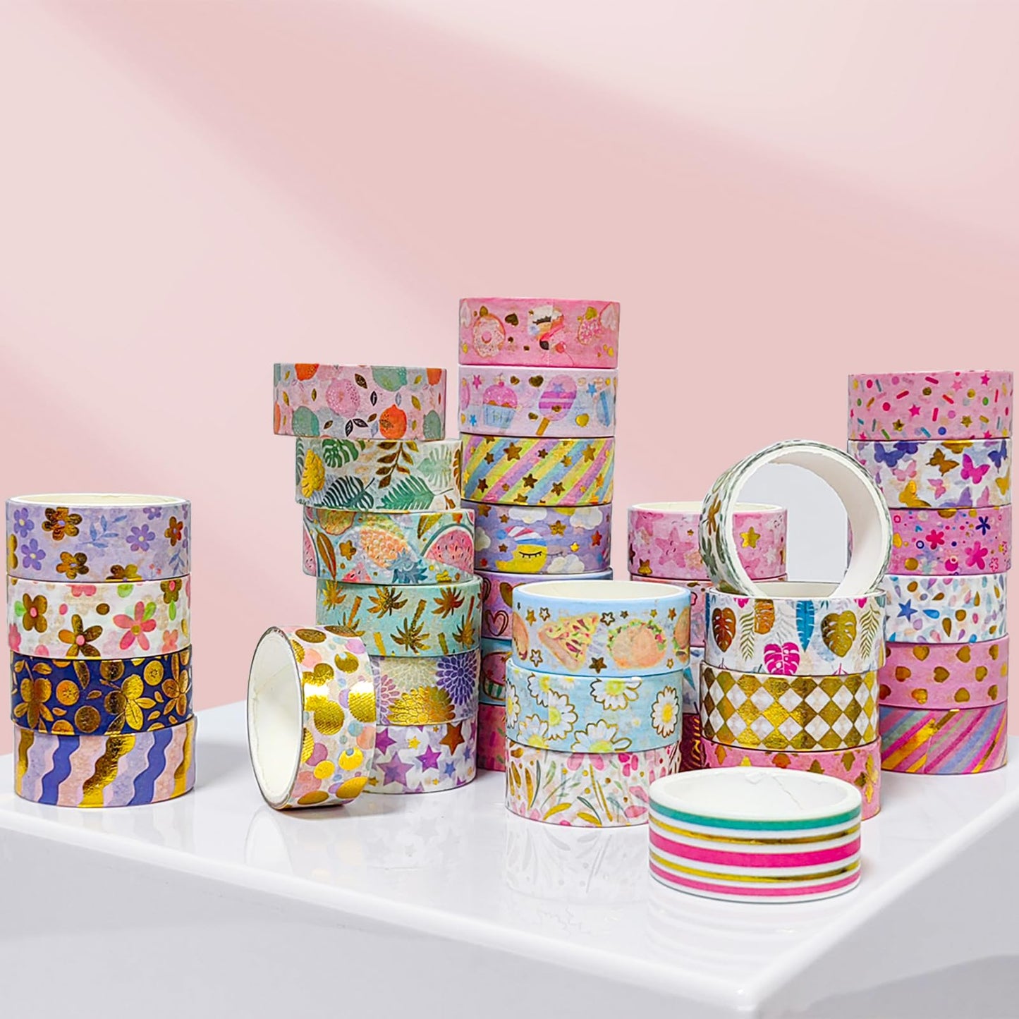 Puninoto 60 Rolls Floral Washi Tape Set,Flower Patterns Decorative Skinny Blooms Masking Tapes with Gold Foil Supplies for Arts,Scrapbook,Planner,DIY Arts and Crafts,Gift Wrapping