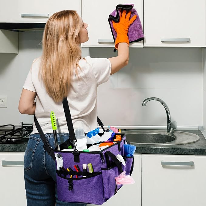 XL Professional Cleaning Caddy for Cleaning Suppliers, 17" Wearable Cleaing Bag for Housekeepers, Cleaning Organizer, Detailing Bag