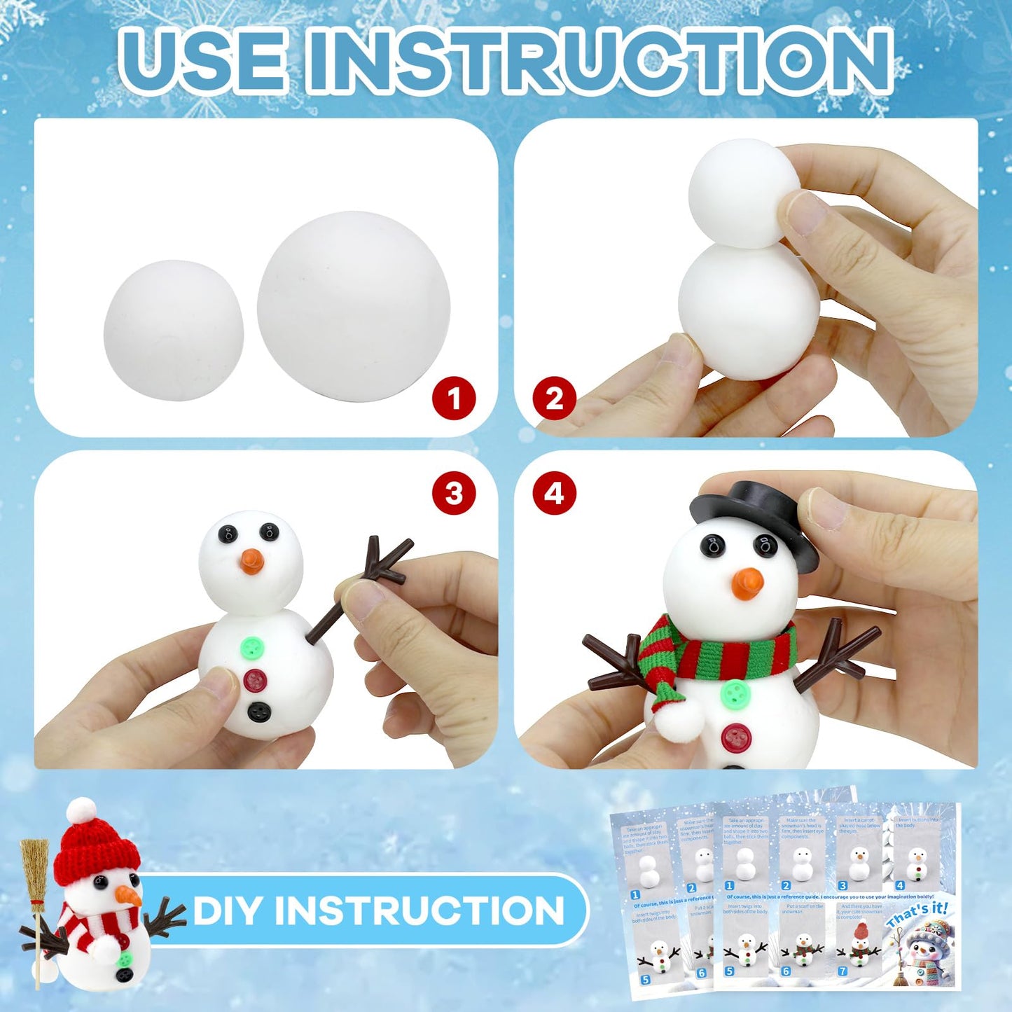 Rtisaeu 12 Pack Christmas Snowman Crafts for Kids, Build a Snowman Kit Indoor Decorations, DIY Snowman Kit Christmas Stocking Stuffers Gift Snowman Making Kit Toys for Activities Party Supplies