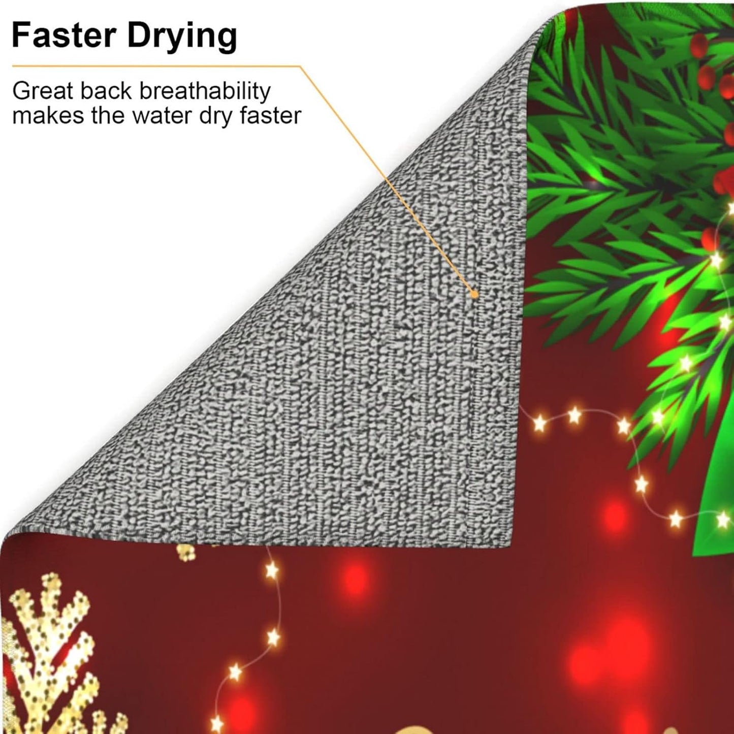 Christmas Dish Drying Mat for Kitchen Counter Poinsettia Gold Snowflake Xmas Absorbent 16x18 Inch Microfiber Dishes Protector Dry Draining Pad Reversible Washable
