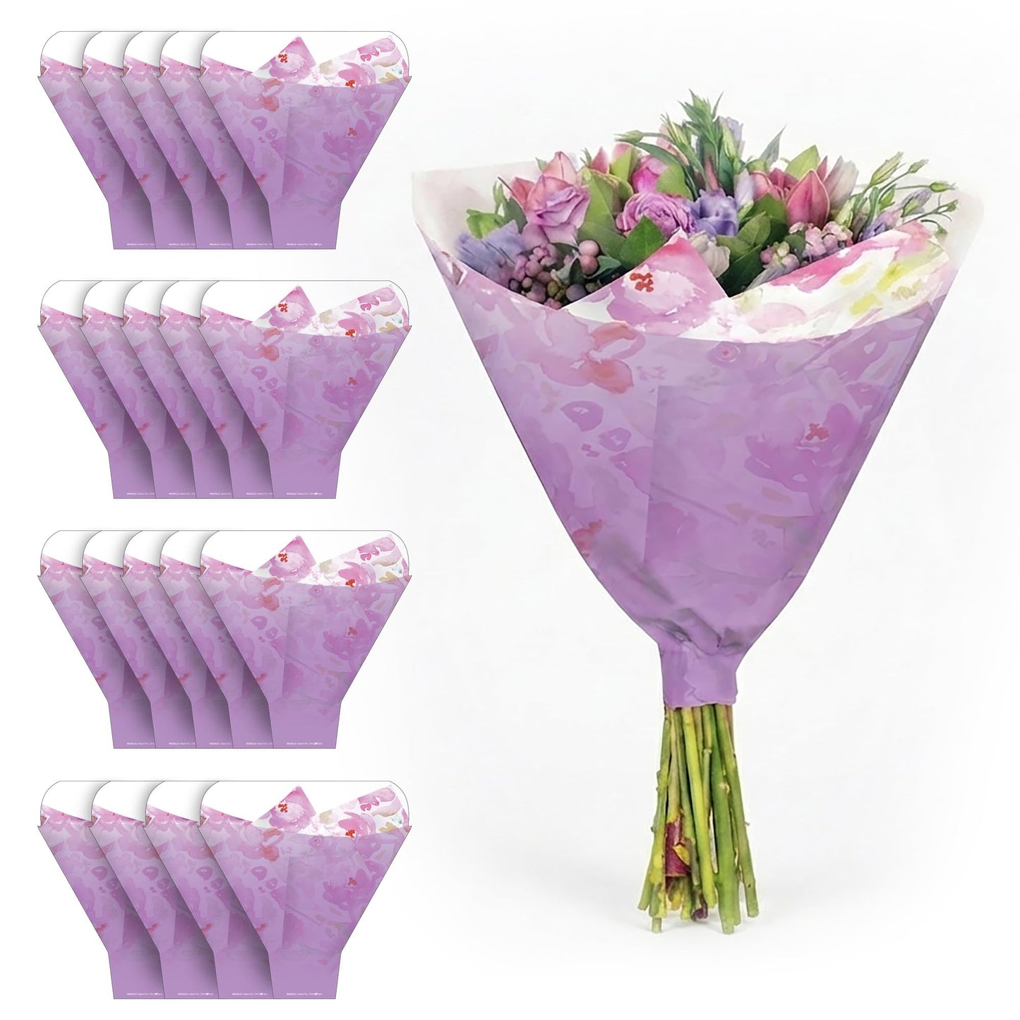 the florist Supply Magnolia Sleeves 20 Pack 17.3 x 13.6 x 3.5 Inch Waterproof Flower Bouquet Sleeves, Flower Bouquet Bags, Plastic Floral Sleeves, Gift-Ready for Wedding, Birthday - Lavender