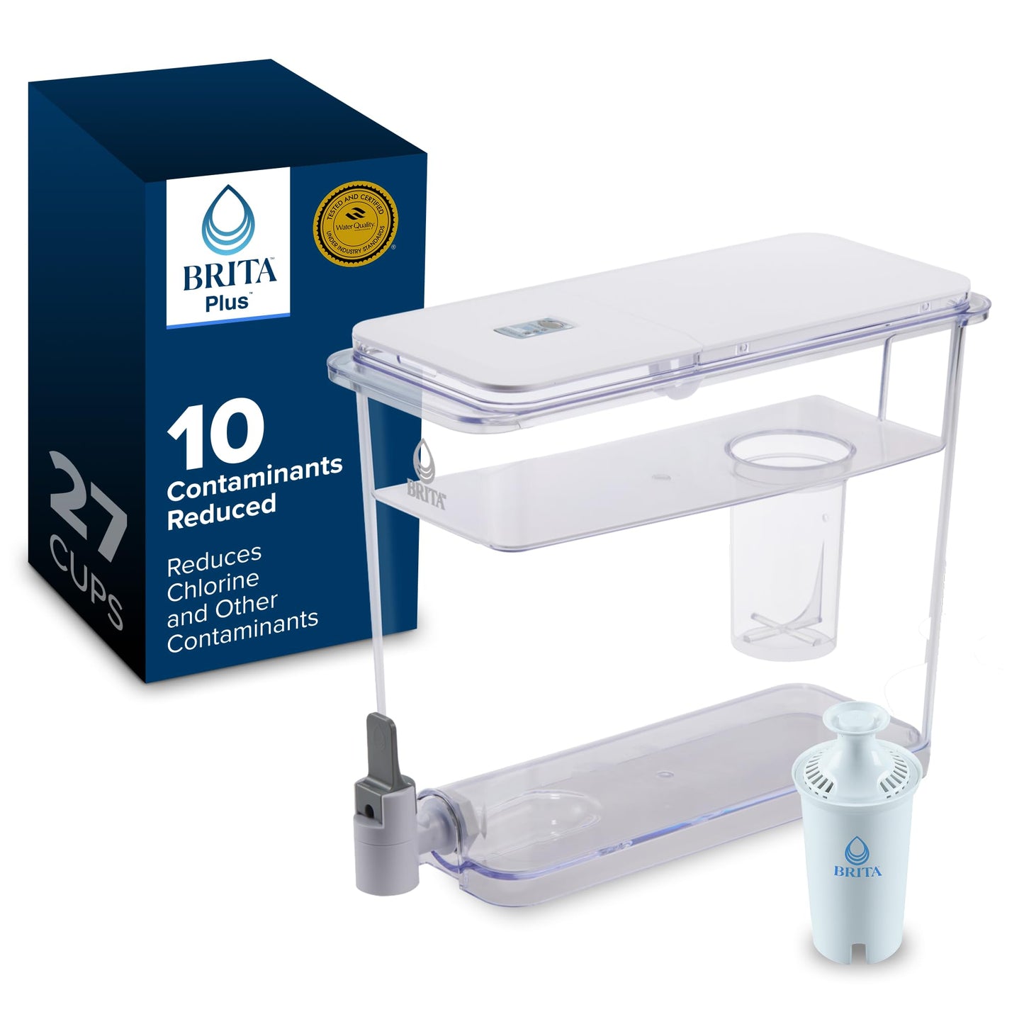 Brita UltraMax Large Water Dispenser with 1 BritaPlus Filter, 27 Cup, White (Package May Vary)