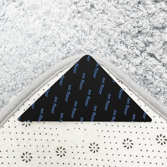 Rug Stickers for Wood Floor - Double-Sided Grippers 12PCS Triangle Carpet Stickers | Washable Non-Slip Carpets Corner Tape, Strong Rugs Fixing Pads for Hardwood Floor Area Rugs, Reusable Carpet Grip