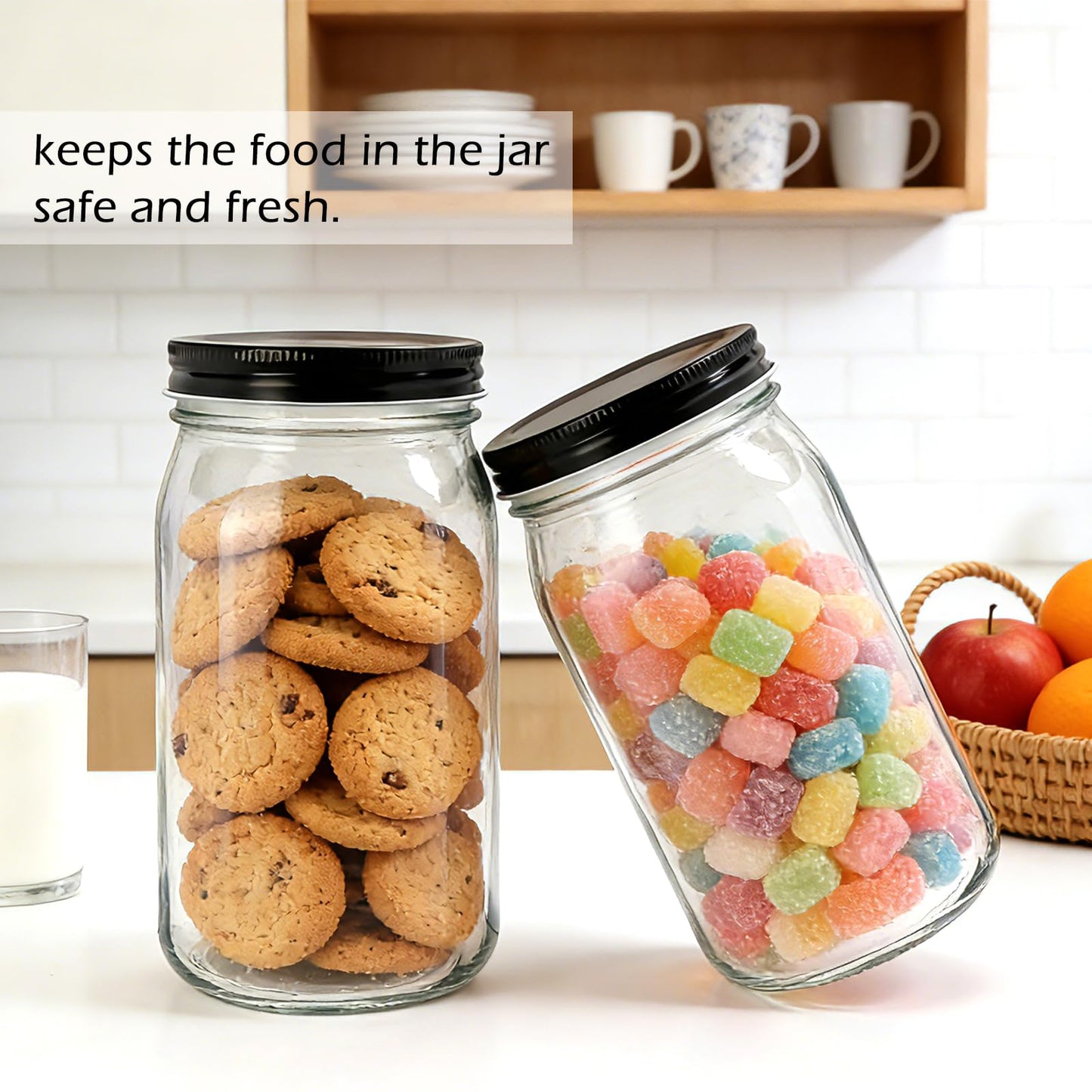 QAPPDA 32 OZ Glass Jars with Lids Set of 12,Clear Wide Mouth 1000ML Glass Mason Jar with Airtight Lid,Durable Glass Food Storage Canning Jars for Pickles,Jams,Preserving