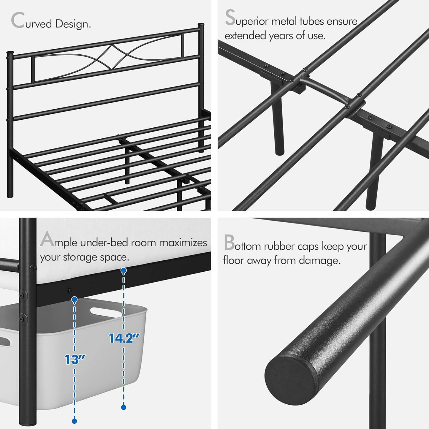 Yaheetech Metal Queen Platform Bed Frames Mattress Foundation with Storage/Curved Design Headboard/NO Box Spring Needed/Heavy-Duty Support/Easy Assembly, Queen, Black