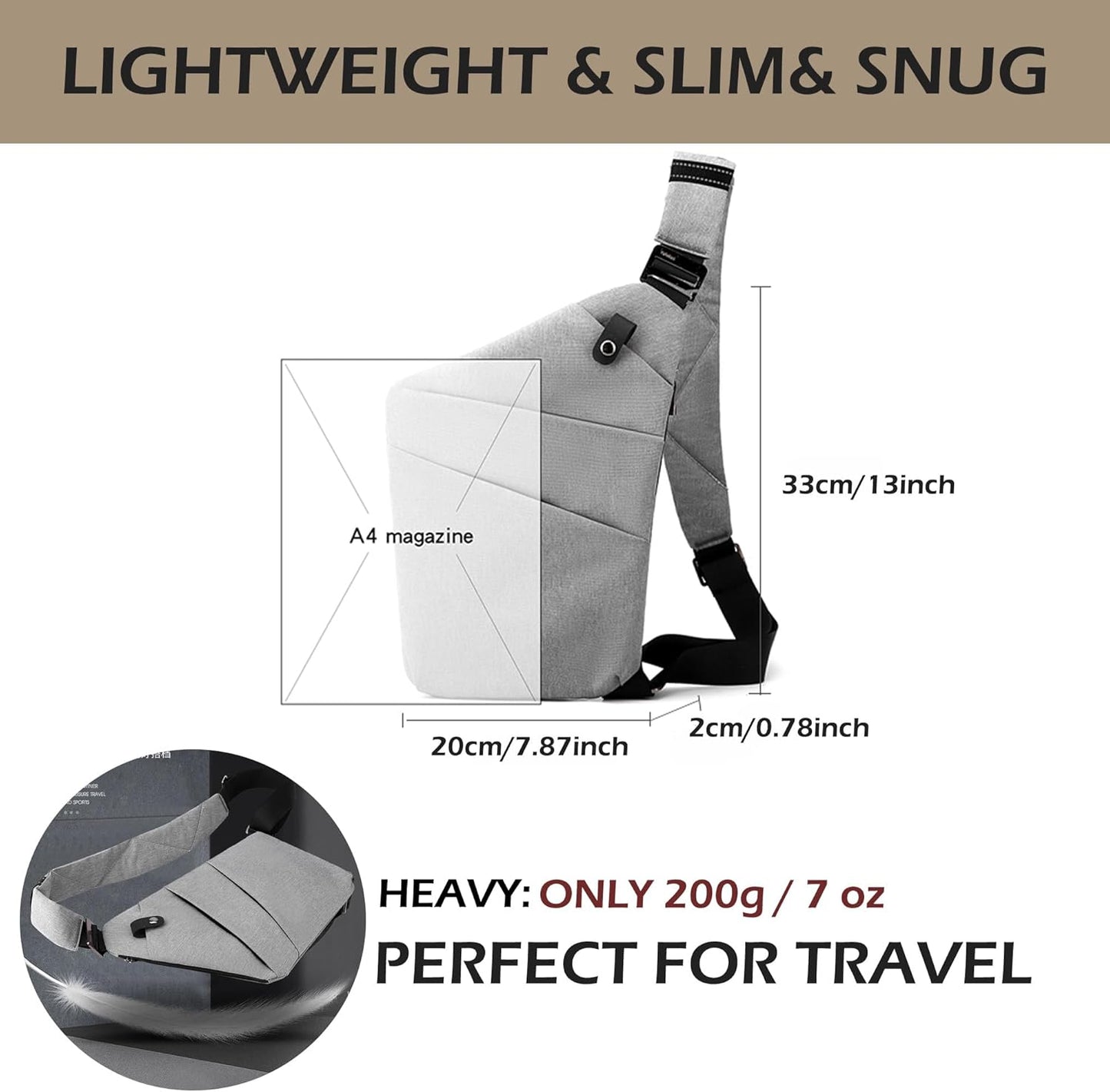 Anti Theft Crossbody Bags for Women Men, Multi-Pocket Shoulder Bag, Slim Sling Purse with 2 RFID Blocking Card (Right Shoulder-Purple)