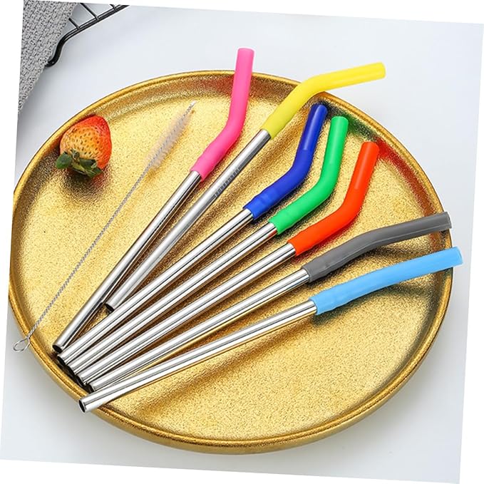 Stainless Steel Drinking Straws Set with Mixed Color Silicone Covers and Cleaning Brush Reusable Straws for Smooth Beverage Flow Rust-resistant Material Kit