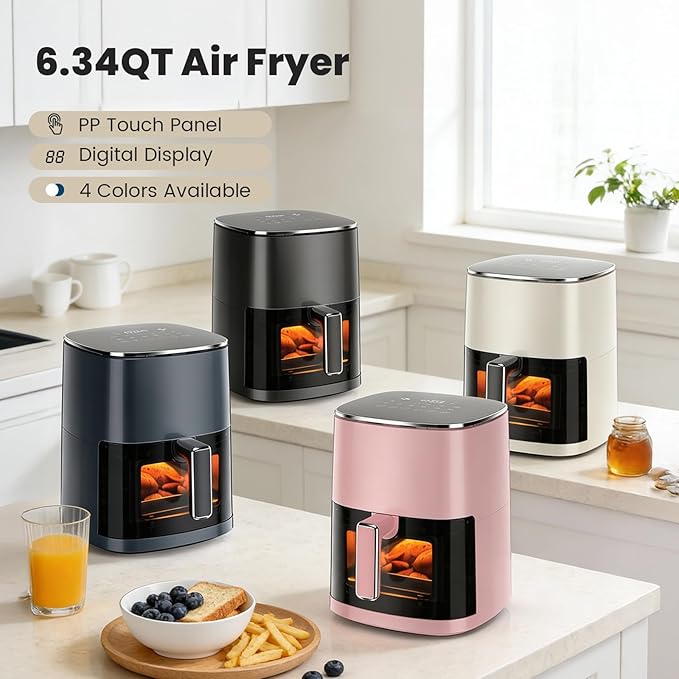 Sweetcrispy 6QT Air Fryer with Window, Square Airfryer Oven 12-in-1 for Family, 400°F Rapid Air Crispy Technology, Roast Bake Dehydrate, Nonstick & Easy-Clean Basket
