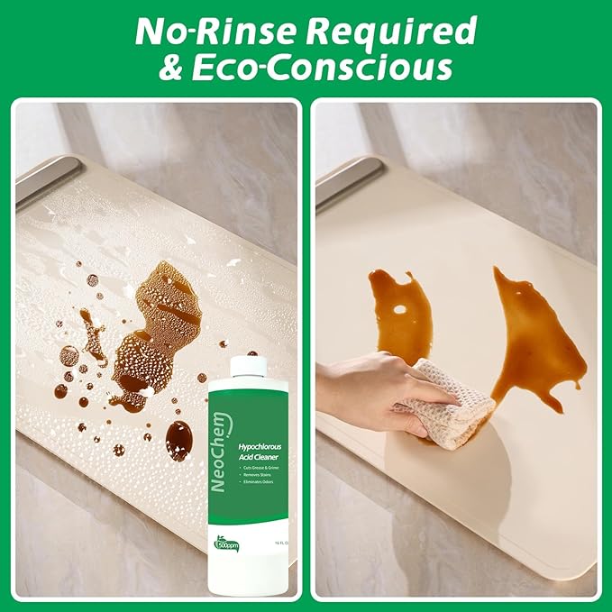 Hypochlorous Acid Cleaner, 500ppm Hypochlorous Acid,Cuts Grease, Removes Stains, Eliminates Odors - No Rinse, No Harsh Fumes (16oz)