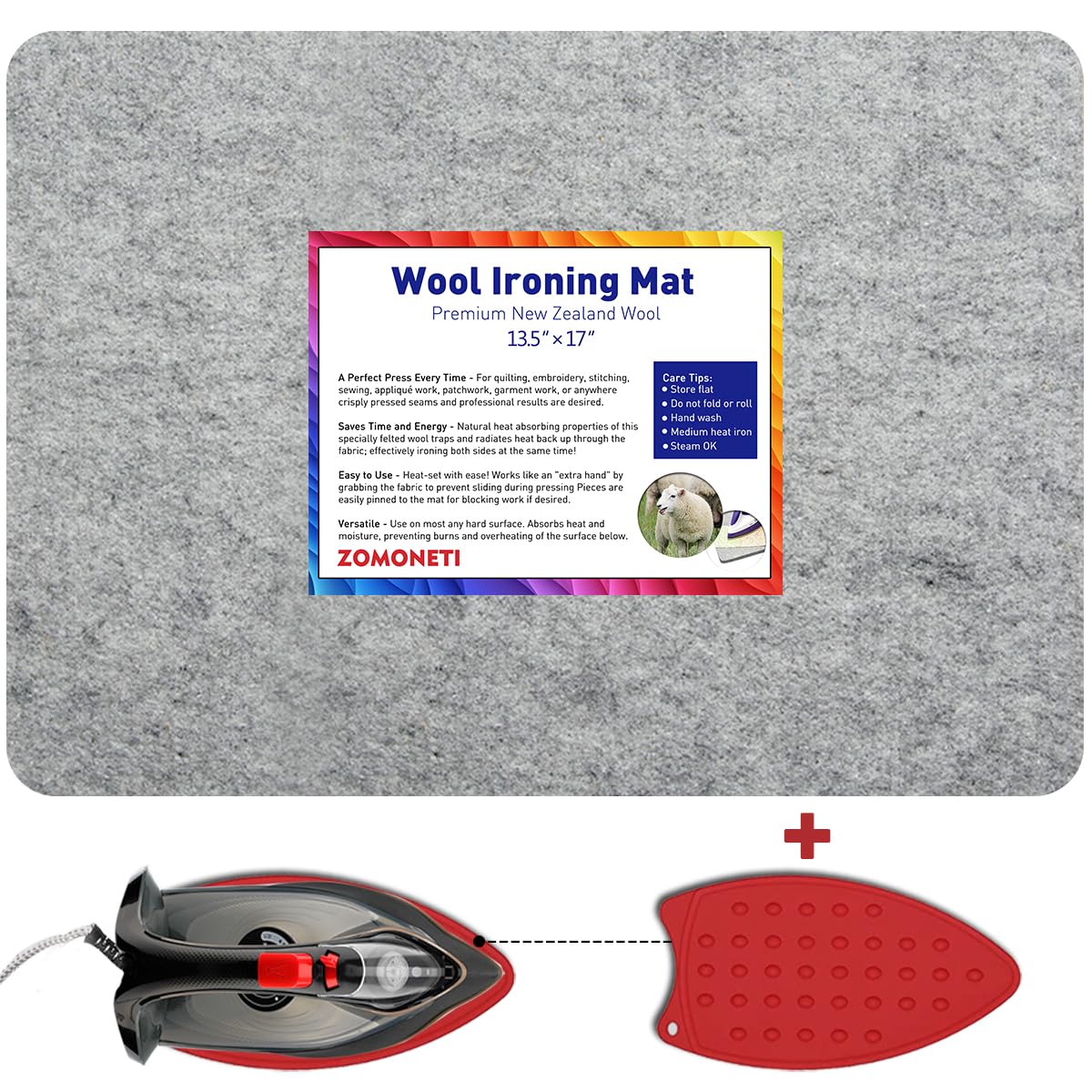 ZOMONETI 17" x 13.5" Wool Pressing Mat 100% New Zealand Felted Wool Ironing Mat Pad Blanket for Quilter, Sewing, Quilting Supplies and Notions
