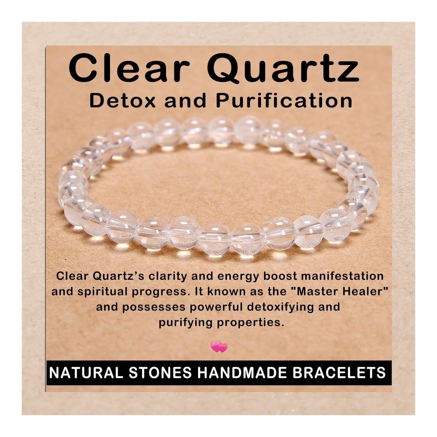 AD Beads Handmade Gemstone Stretch Elastic Bracelet Crystal Healing Reiki Nature's Beauty and Spiritual Essence Unisex (6mm, Clear Quartz (Detox and Purification))