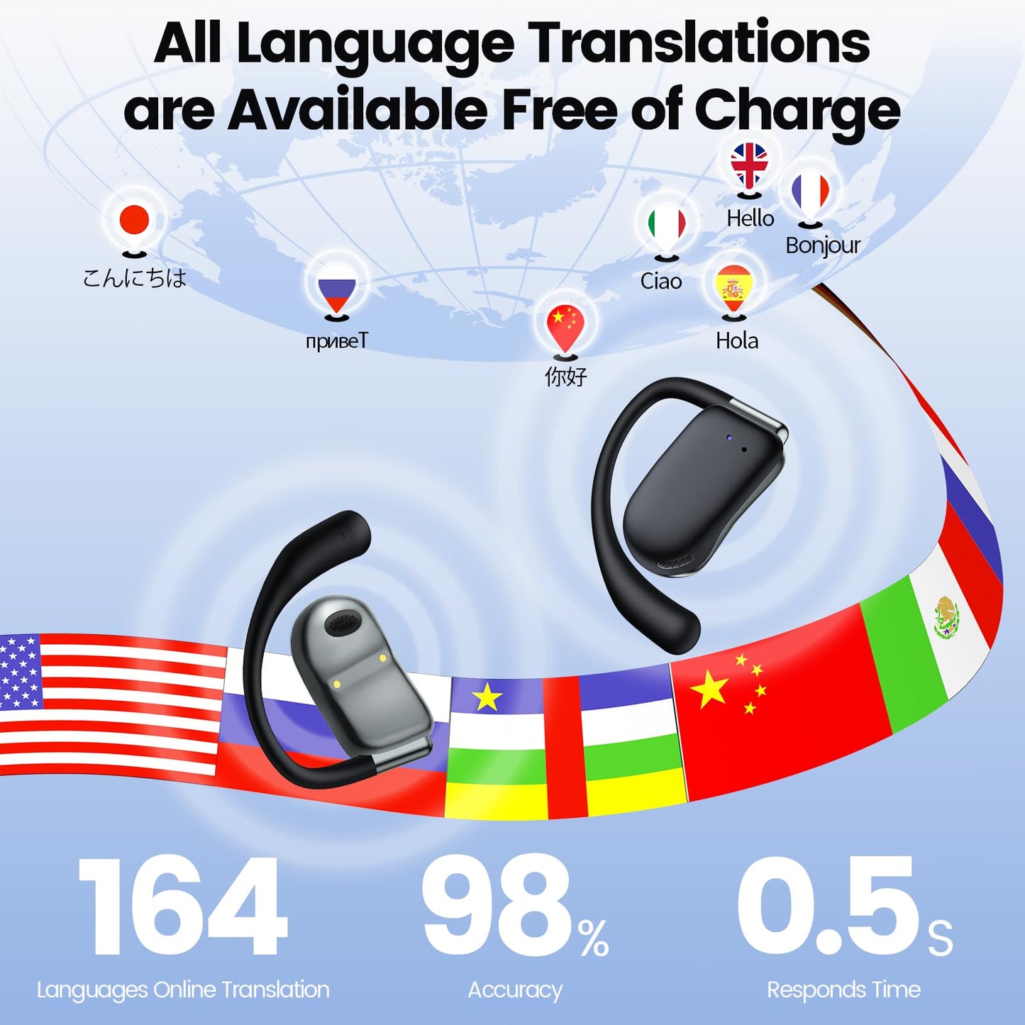 Ai Translation Earbuds Real Time 164 Language Translator Earbuds With 80H Playtime 4 In 1 Audifonos Traductores Ingl  S Espaol N
