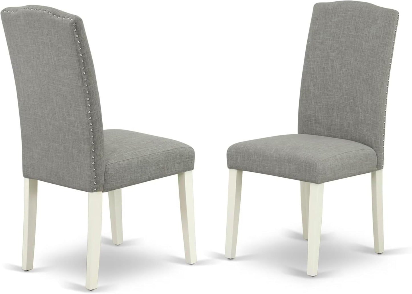 East West Furniture ANEN5-LWH-06 5 Piece Dining Room Furniture Set Includes a Round Kitchen Table with Pedestal and 4 Dark Shitake Linen Fabric Parsons Dining Chairs, 36x36 Inch, Linen White